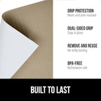 GORILLA GRIP DripGuard Shelf Liner, Non Adhesive Drawer and Kitchen Cabinet Protector, Slip Resistant BPA Free Smooth Surface Plastic Liners for Cabinets, Bathrooms, Closets, 17.5x120 Inch, Beige