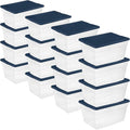 Sterilite 16-Pack Storage Box, Plastic Container Bins with Lids, 56 Quart, Marine Blue - Heavy-Duty Organizing Containers for Closet, Bathroom, and Office