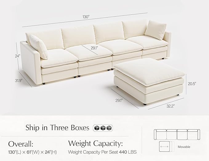Sectional Couches for Living Room L Shaped Cloud Couch with Ottoman Deep Plush 5 Seats Sofa Modern Sofa for Apartment