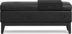 SIMPLIHOME Oregon 42 inch Wide Transitional Rectangle Storage Ottoman Bench with Tray in Distressed Black Vegan Faux Leather, Assembled, For the Living Room, Entryway and Family Room