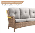 HUMMUH Patio Furniture 7 Pieces Outdoor Furniture Set PE Wicker Patio Couch with Swivel Rocker Chairs,Patio Ottomans,Outdoor Tables