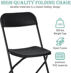 100 Pack Plastic Black Folding Chairs, Portable Stackable Commercial Party Folding Chairs with Steel Frame 350lbs for Home Office Outdoor Indoor Office Wedding Party Event