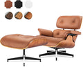 Top Grain Leather, Mid Century Chaise Lounge Chair and Ottoman, Modern Chair Classic Design, Heavy Duty Base Support for Living Room Study Lounge Office, Walnut-Brown, Heightening