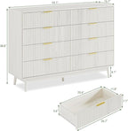 LYNSOM Fluted 8 Drawer Dresser for Bedroom, 55" Wide Modern Chest of Drawers with Curved Profile Design and Metal Handles, Wood Dresser TV Stand & Storage Organizer for Bedroom, Hallway, White