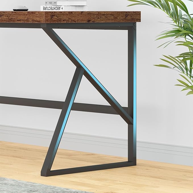 HSH Rustic Brown Desk, Industrial Home Office Computer Desk, Farmhouse Metal and Wood Computer Table, Simple Bedroom Laptop PC Desk for Student Writing Study Gaming Executive Workstation, 55 in