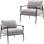 Mid-Century Accent Chair Set of 2, Soft Armchair Chenille Fabric Lounge Chair with Black Metal Legs, Upholstered Leisure Chair for Living Room Bedroom Reception Room, Grey