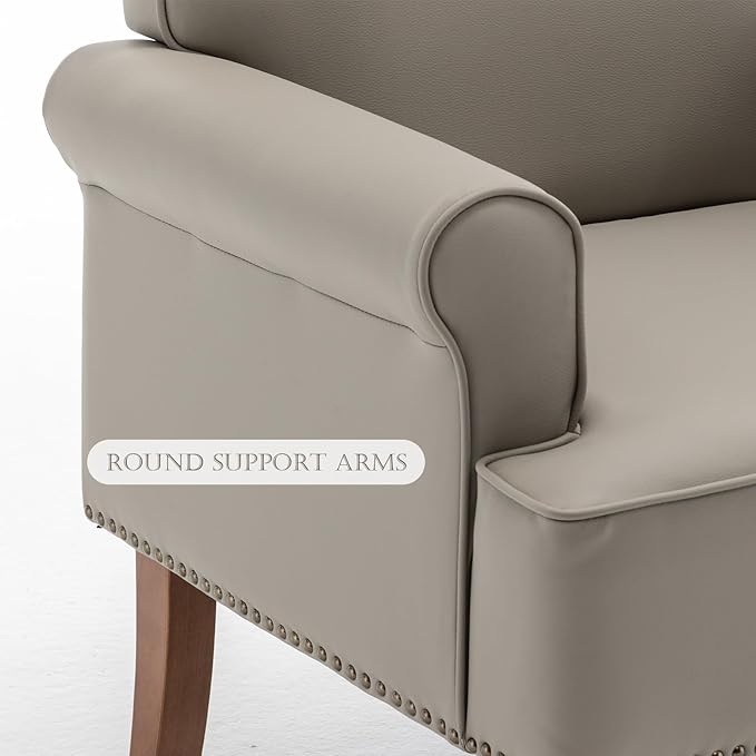 HOMEFLEX Accent Chair, Faux Leather Living Room Chairs with Nailhead Trim, Mid-Century Lounge Armchair with Solid Wood Legs, Comfy Reading Single Sofa for Bedroom, Waiting Room (Grey, 2 Chairs)