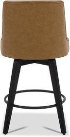 Watson & Whitely Counter Height Bar Stools, Faux Leather Upholstered Modern Swivel Barstool with Back, Solid Wood Legs, 26" H Seat, Cognac