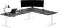 Progressive Desk Stand Up Height Adjustable Standing Desk - L Shaped 85" x 72" Corner Computer Rising Workstation Electric Table - White Frame, Gray Oak Top
