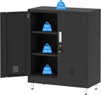 Metal Storage Cabinet with Locking Doors and Adjustable Shelves, Small Lockable Storage Cabinet for Home Office Garage Pantry Entryway Living Room (Black)