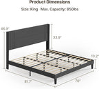 Gizoon King Size Bed Frame, Wingback Upholstered Platform Bed with Steel Frame, Wooden Slats, Noise-Free, No Box Spring Needed