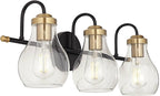 Possini Euro Design Brade Industrial Modern Wall Light Black Gold Hardwired 22 3/4" 3-Light Fixture Clear Glass Shades for Bedroom Bathroom Vanity Reading Living Room Hallway House Home Decor