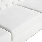 LEVNARY Chesterfield Loveseat Velvet, Upholstered Sofa with Button-Tufted Back, Mid-Century Modern Sofa with Solid Wood Legs, 2 Seater Couches for Living Room (White)
