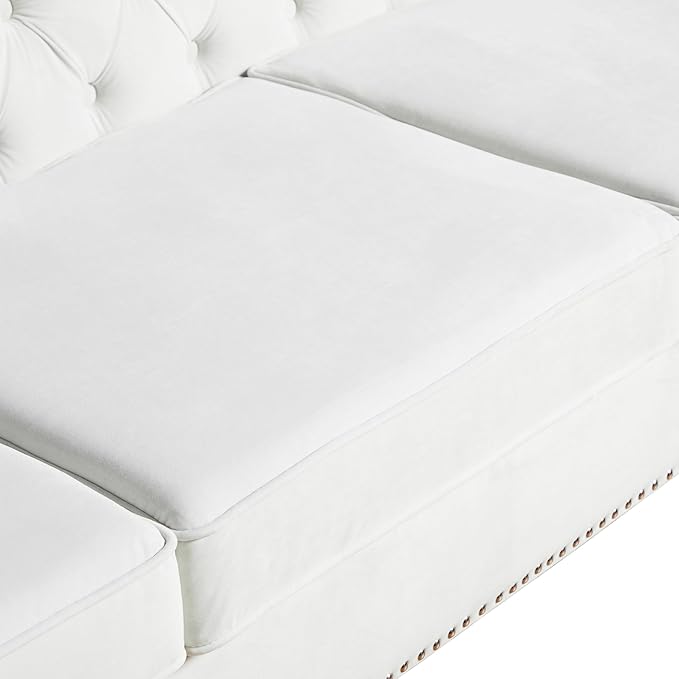 LEVNARY White Velvet Chair for Bedroom, Upholstered Sofa Chair with High Back, Mid-Century Modern Armchair with Solid Wood Legs, Single Couches for Living Room (White)