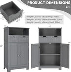 COSTWAY Bathroom Storage Cabinet, Freestanding Storage Organizer with 2 Drawers & Adjustable Shelf, Wooden Floor Cabinet for Living Room, Bedroom, Kitchen, Entryway (Gray)