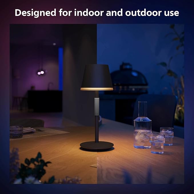 Philips Hue Go Smart Portable Table Lamp, 1 Pack, Black, White and Color Ambiance LED Color-Changing Light, Smart LED Lamp for Indoor and Outdoor Use, Control with Hue App or Voice Assistant