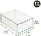 mDesign Plastic Stackable Bathroom Storage Organizer Bin with Pull Out Drawer for Cabinet, Vanity, Shelf, Cupboard, Cabinet, or Closet Organization - Lumiere Collection - 4 Pack - Clear