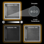 Awoco 36''x36'' LED Bathroom Mirror with Light, Lighted Vanity Mirror with Backlit and Front Light, Dimmable Anti-Fog Memory Function Lighted Mirror with 3 Colors for Bathroom Wall