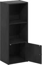 Furinno LUDER Book Shelf, 3-Tier Modern Bookshelf, Bookcase with 1 Door Storage Cabinet, 9.3 x 12 x 31.5, for Living Room, Bedroom, Home Office, Blackwood