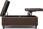 SIMPLIHOME Harrison 40 inch Wide Transitional Square Large Coffee Table Storage Ottoman in Chocolate Brown Vegan Faux Leather, Assembled, for The Living Room and Bedroom