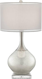 Possini Euro Design Swift Modern Table Lamp 32" Tall with USB Dimmer Square Riser Mercury Glass Chrome Neck Double Drum Shade for Bedroom Living Room House Bedside Nightstand Office Entryway Family