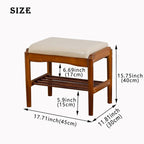 latifolia Small Shoe Bench, Solid Wood Bench with Cushion, 2 Tier Shoe Storage Organizer for Entryway(Walnut,17.71''L)