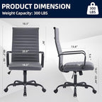 Office Chair, Ergonomic Executive Conference Room Chairs, Ribbed Leather Desk Chair with Lumbar Support, Adjustable Height Mid-Back Swivel Chair with Padded Seat