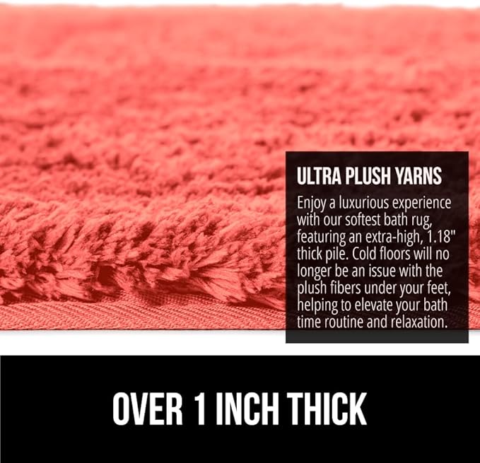 GORILLA GRIP Bathroom Rugs, 30x20, Ultra Soft Absorbent Mat, Thick Plush Bath Rug, Machine Washable, Microfiber Quick Dry, Mats for Shower, Bathtub and Floor, Home Decor Accessories, Coral