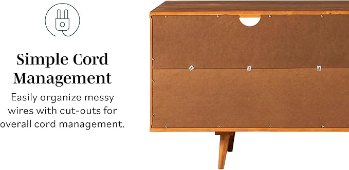 Walker Edison 3-Drawer Mid Century Modern Wood TV Stand for TV's up to 65" Flat Screen Cabinet Door Living Room Storage Entertainment Center, 58 Inch, Caramel