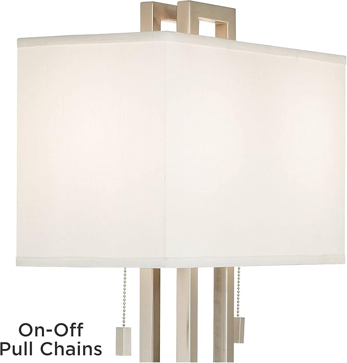 Possini Euro Design Gossard Modern Table Lamp 30" Tall Brushed Nickel Silver Open Metal White Fabric Rectangular Box Shade for Bedroom Living Room House Home Bedside Nightstand Office Family