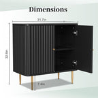 HLR Sideboard Buffet Cabinet with Fluted Texture, White Accent Cabinet with 2 Doors, Modern Credenza Storage for Kitchen Living Room, Entryway (Black, 2Piece)