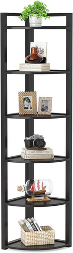 Tribesigns 6 Tier Corner Shelf, 70.9 Inch Tall Corner Bookshelf Small Bookcase Modern Corner Shelving Unit Storage Rack for Living Room, Home Office, Kitchen, Small Space (Black)