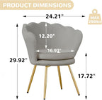 Velvet Vanity Chair with Back, Mid-Century Modern Small Accent Chair for Living Room, Golden Metal Legs Upholstered Makeup Chair, 1Pcs Bedroom Armchair, Grey