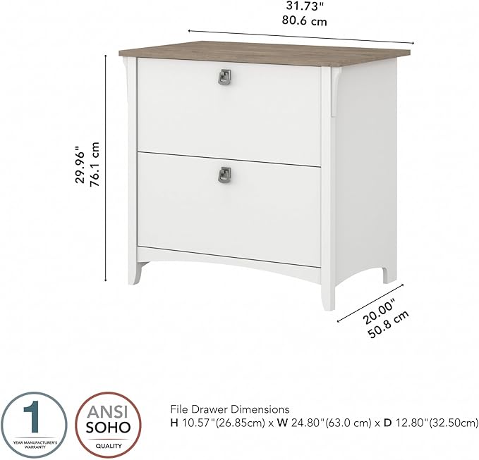 Bush Furniture Salinas 2 Drawer Lateral File Cabinet in Shiplap Gray and Pure White, Home Office Storage Solution, Organizer with Drawers for Workspace, Filing Unit
