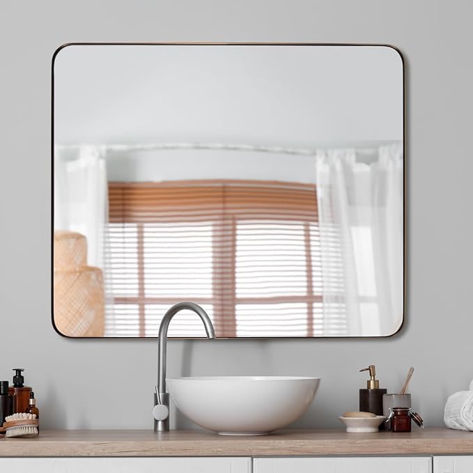 ANDY STAR Bathroom Mirrors for Wall, 30"x40" Bronze Bathroom Mirror, Rounded Rectangle Mirror, Framed in Premium Stainless Steel with Brushed Finish