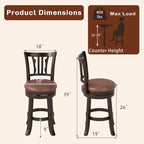 COSTWAY 26" Counter Height Stools Set of 4, Swivel High-Top Chairs with Backrest & Faux Leather Padded Seat, Rubber Wood Counter Barstools with Footrest for Kitchen, Dining Room, Pub (4,26'')