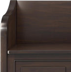 SIMPLIHOME Connaught Entryway Storage Bench - 56 inch Wide Solid Wood Wide Storage Seat in Chestnut Brown, Traditional Bench for Entryway or Living Room with Lift-Up Lid and Paneled Front
