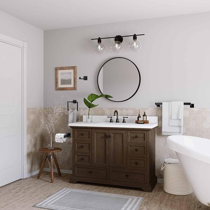 5-Piece Bathroom Hardware Set Matte Black, Lava Odoro Towel Bar Set Stainless Steel Wall Mounted - Include 2 Towel Bar Towel Ring Toilet Paper Holder and Double Hook, 23.6-Inch