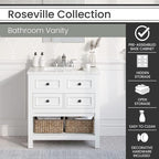 Hanover Roseville 31'' Vanity Cabinet with Sink Combo for Bathroom, Powder Room | Pre-Assembled Cabinet | 2 Drawers, Bottom Shelf | Artificial Stone Countertop | White Cabinet | HANVN0108-31-1WH