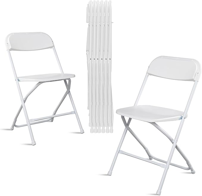 6 Pack White Plastic Folding Chairs, Portable Party Chairs, Stackable Commercial Seats with Steel Frame for Home Office Wedding Party Indoor Outdoor Events Chairs, 350lbs Capacity