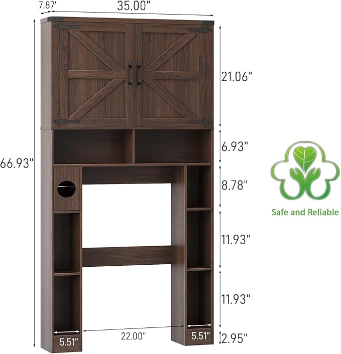 Over The Toilet Storage Cabinet, Farmhouse Storage Cabinet Over Toilet with 2 Barn Doors ，Toilet Paper Holder Stand，Home Space-Saving Toilet Rack, for Laundry, Restroom, Bathroom.Espresso