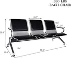 Kinsuite 3-Seat Waiting Room Bench - PU Leather Waiting Room Chairs with Arms & Non-Slip Foot Mats, Reception Chairs Guest Chair for Office Airport Bank Salon, Black