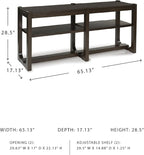 Signature Design by Ashley Breckington Modern Sofa Table with Adjustable Shelves, Dark Brown