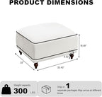 35" Square Ottoman for Modular Couch Sectional Sofa,Movable Footstool with Wooden Legs for Living Room Bedroom,Comfy Thicked Cushion Upholstered Foot Rest,White
