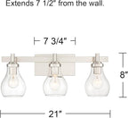 Possini Euro Design Danvers Modern Wall Mount Light Brushed Nickel Silver Hardwired 21" Wide 3-Light Fixture Clear Glass Globe Shade for Bathroom Vanity Mirror House Home Room Decor