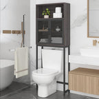 Launica Over The Toilet Storage Cabinet, Industrial Bathroom Organizer Above Toilet, Bathrooms Space Saver Stand with Shelf, Wood and Metal Freestanding Bathrooms Rack Behind The Toilet, Dark Gray Oak