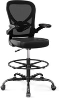 Alolo Drafting Chair,Ergonomic Tall Office Chair with Foot Rest Ring,Executive Leather Office Chair for Counter Height and Standing Desk with Lumbar Support and Flip-up Armrests for Home Office,PU.