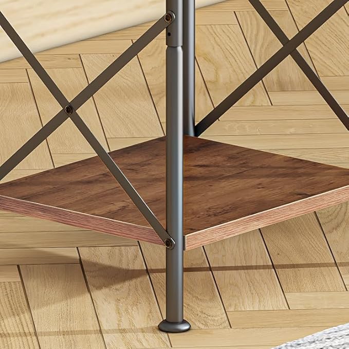 VECELO End Tables, Modern Nightstand with Fabric Drawer & Open Shelf, Night Stand for Bedroom Living Room, Industrial Metal Frame, Easy Assembly, Retro Brown,1 Pack