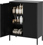 Metal Locker Storage Cabinet with 2 Doors and 4 Shelves，39.96" Tall Steel Office Cabinet,Bathroom Floor Locker，for Office,Home,Garage,Gym,School (Black)