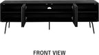 NTC Veil TV Stand with 4 Doors for TVs up to 75’’, Media Console with Vertical Groove Design and Metal Legs, Modern Entertainment Center for Living Room and Bedroom, Effortless Assembly, Burnt Black